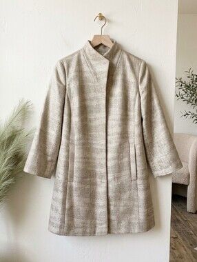 Eileen Fisher Metallic Textured Stand Collar Car Coat Jacket Small